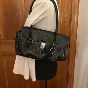 Rosetti Black Crocodile-Embossed Shoulder Bag